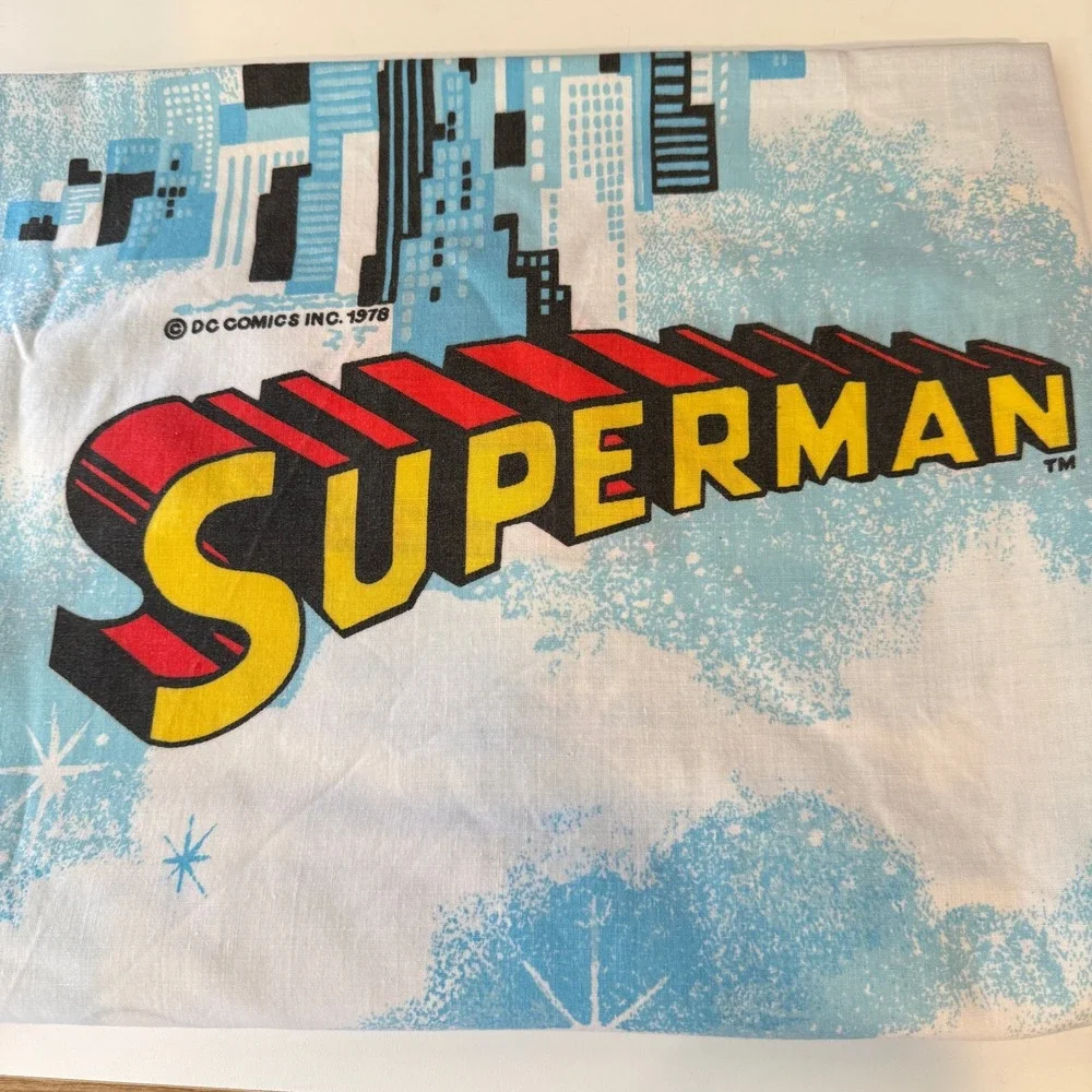Vintage 1978 Superman Twin Flat Sheet Sears Perma-Prest DC Comics Blue Red